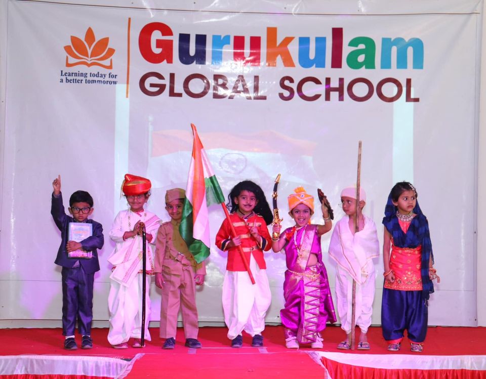 Pre-primary children dressed as freedom fighters on stage