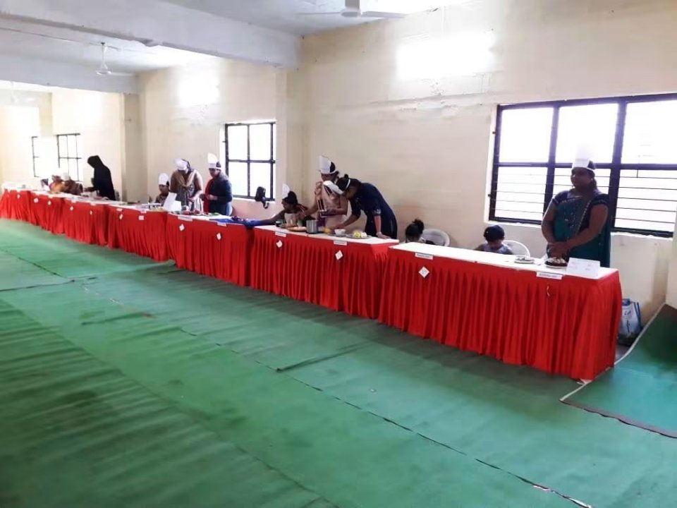 The judging tables set out in the hall