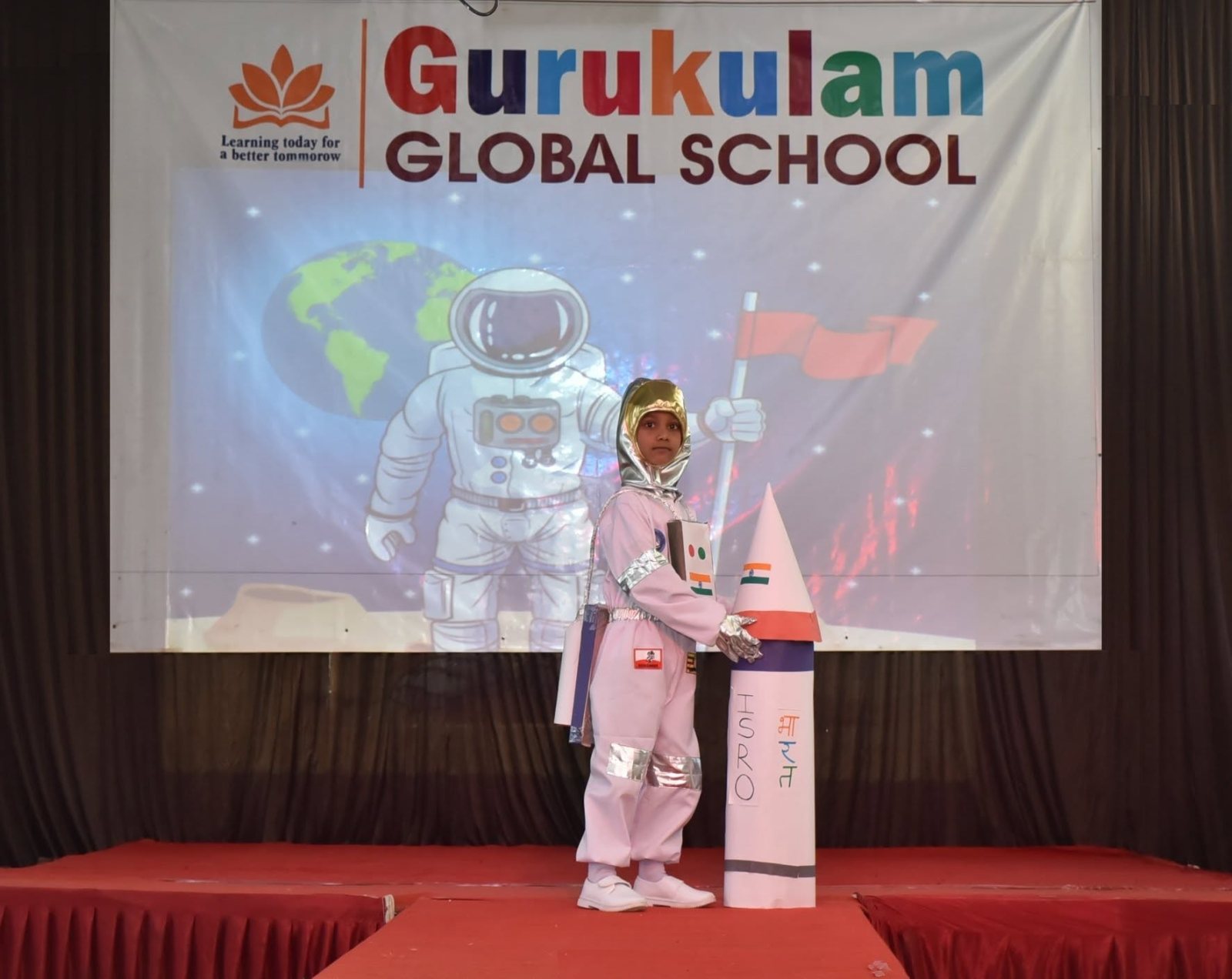 An astronaut with a home-made rocket