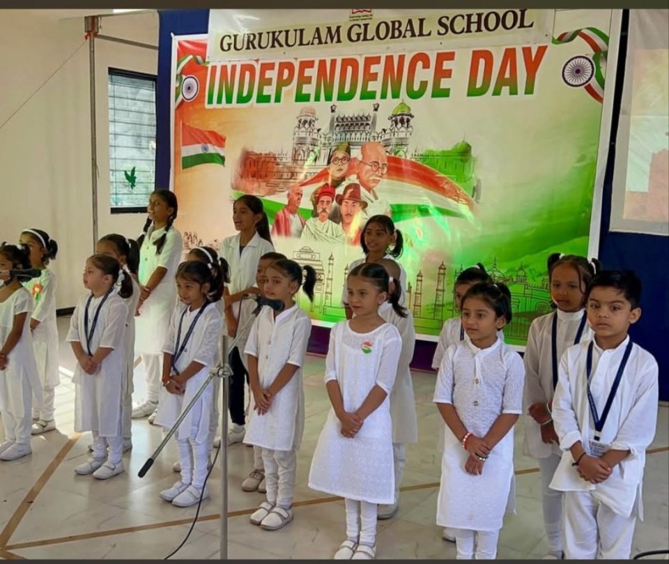 Pre-primary in white for the anthem