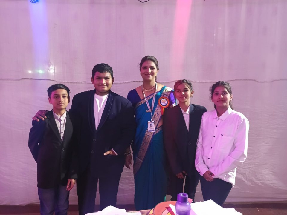 Students with a guest after the programme